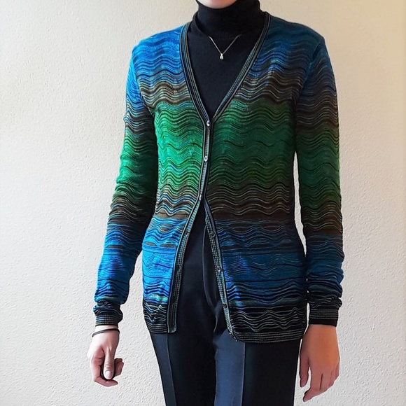 Missoni Sweaters - SOLD! M Missoni Blue-Green Chevron Wool Cardigan